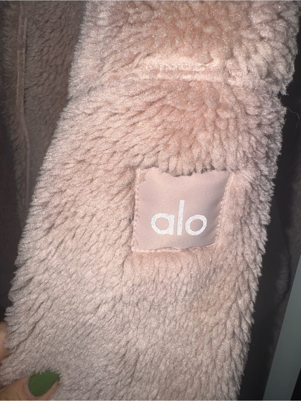 ALO Yoga taupe/ pinkish color  Sherpa Varsity Jacket sz small great for fall - Picture 10 of 13